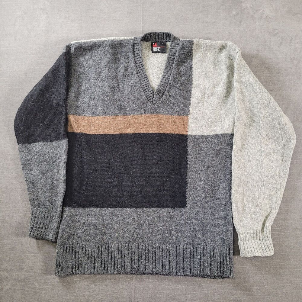 Robert Bruce Vintage Color Block Sweater V Neck Mens Grandpa Core Size Large‎